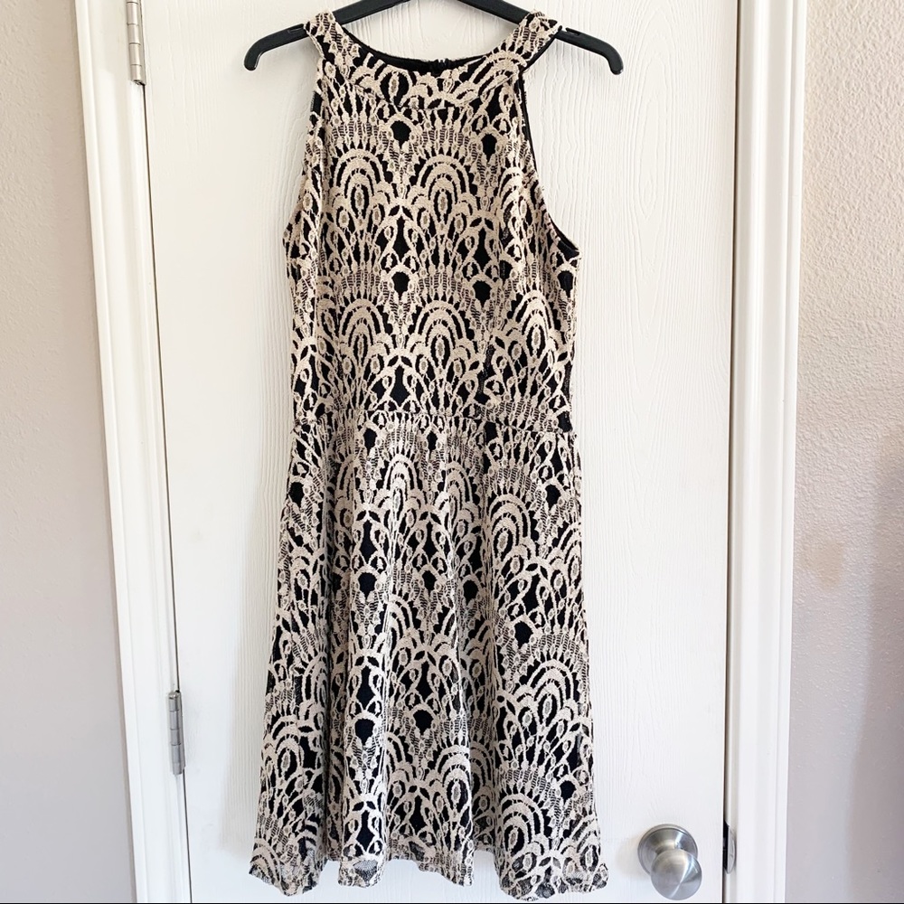 Altar'd State High Neck Knee Length Cream and Black Sleeveless Dress S